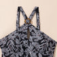 Black Abstract Printed Buckle Crossed Straps Skirted Tankini 2pcs Swimsuit