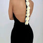 Rose Detail Mock Neck Sleeveless Backless Bodycon Party Dress