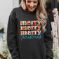 Black Merry Christmas Painted Crew Neck Graphic Sweatshirt