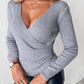 V Neck Ruched Side Button Decor Knit Sweater Slim Fit Pullover Top