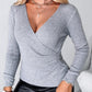 V Neck Ruched Side Button Decor Knit Sweater Slim Fit Pullover Top