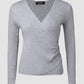 V Neck Ruched Side Button Decor Knit Sweater Slim Fit Pullover Top