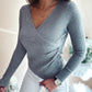 V Neck Ruched Side Button Decor Knit Sweater Slim Fit Pullover Top