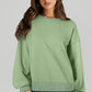 Smoke Green Solid O Neck High Low Hem Pullover Sweatshirt