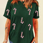 Green Christmas Candy Cane Graphic Casual T Shirt