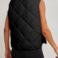 Black Quilted High Neck Button Up Pocket Vest Coat