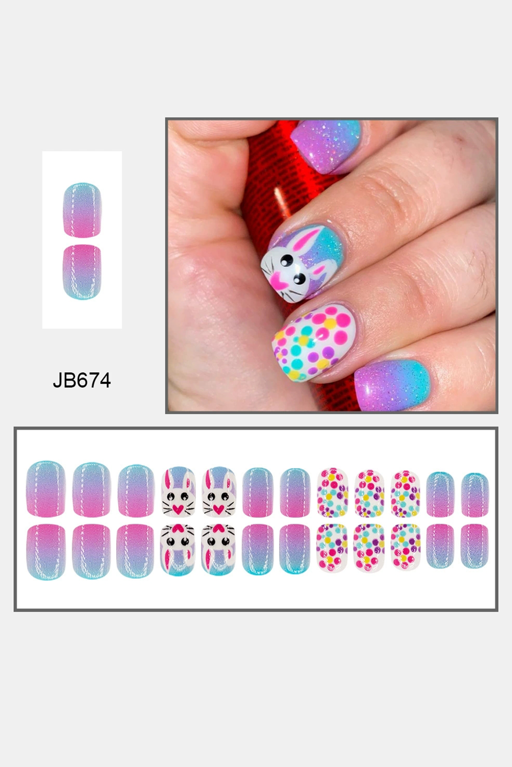 Bonbon Polka Dot Bunny Easter Fashion Square Nail Stickers