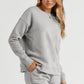 Gray Textured Long Sleeve Top and Drawstring Shorts Set