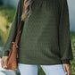 Green Scoop Neck Puff Sleeve Waffle Knit Top