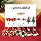 Racing Red 6 Pairs/Set Christmas Tree Wreath Bell Bow Knot Earring Set