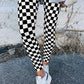 Black Checkered Pattern High Waist Skinny Leggings