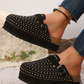 Black Rivet Buckle Closed Toe Platform Slippers