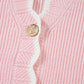 Pink Ribbed Knit Scalloped Edge Side Pockets Buttoned Cardigan