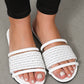 White Crochet Dual Straps Square Toe Flat Slippers