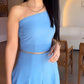 2 Piece Sleeveless Asymmetrical Neck Tied Detail Tank A Line Skirt Elegant Skirt Set