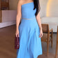 2 Piece Sleeveless Asymmetrical Neck Tied Detail Tank A Line Skirt Elegant Skirt Set