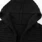 Black Horizontal Rib Knitted Open Front Hooded Cardigan