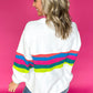 White Plus Size Colorful Striped Drop Shoulder Loose Sweatshirt