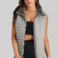 Silvery Plush Collared Quilted Zipped Puffer Vest