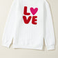 White LOVE Chenille Embroidered Cable Knit Pullover Sweatshirt