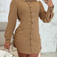 Side Drawstring Buttoned Roll Up Sleeve Shirt Dress