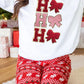 White Chenille HO HO HO Bow Patched Graphic Christmas Sweatshirt