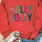 Red Glittering HOLLY JOLLY Graphic Christmas Pullover Sweatshirt