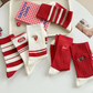 Fiery Red Christmas Color Block Ribbed Crew Socks