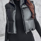 PU Leather Zip Up Pocket Design Hooded Vest Puffer Coat