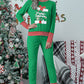 Dark Green Christmas Striped Contrast Two Piece Lounge Set