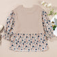 Beige Faux Two Piece Knit Patchwork Floral Print Plus Size Top