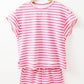 Rose Stripe Crew Neck T Shirt and Drawstring Shorts Set