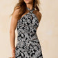 Black Abstract Printed Buckle Crossed Straps Skirted Tankini 2pcs Swimsuit