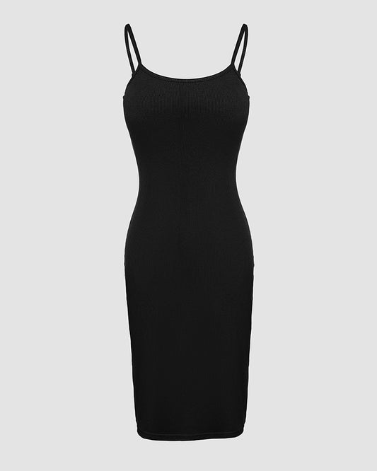 Shapewear Dress Bodycon Midi Dress Built in Bra Summer Casual Tummy Control Slip Dress with Adjustable Straps