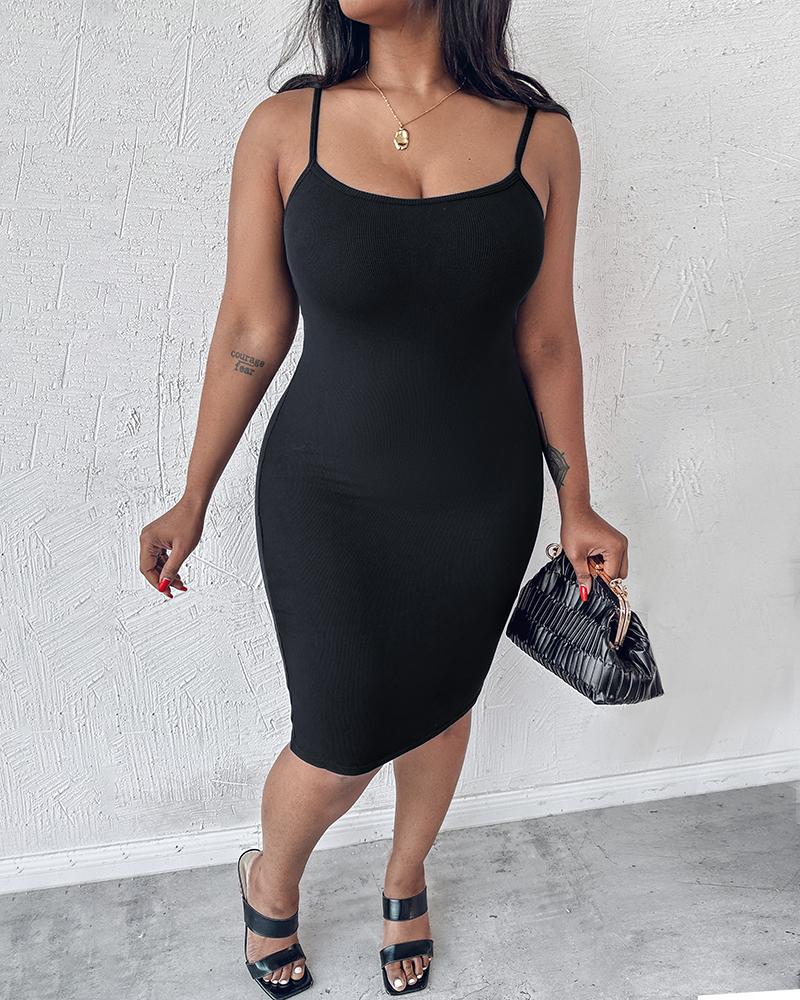 Shapewear Dress Bodycon Midi Dress Built in Bra Summer Casual Tummy Control Slip Dress with Adjustable Straps