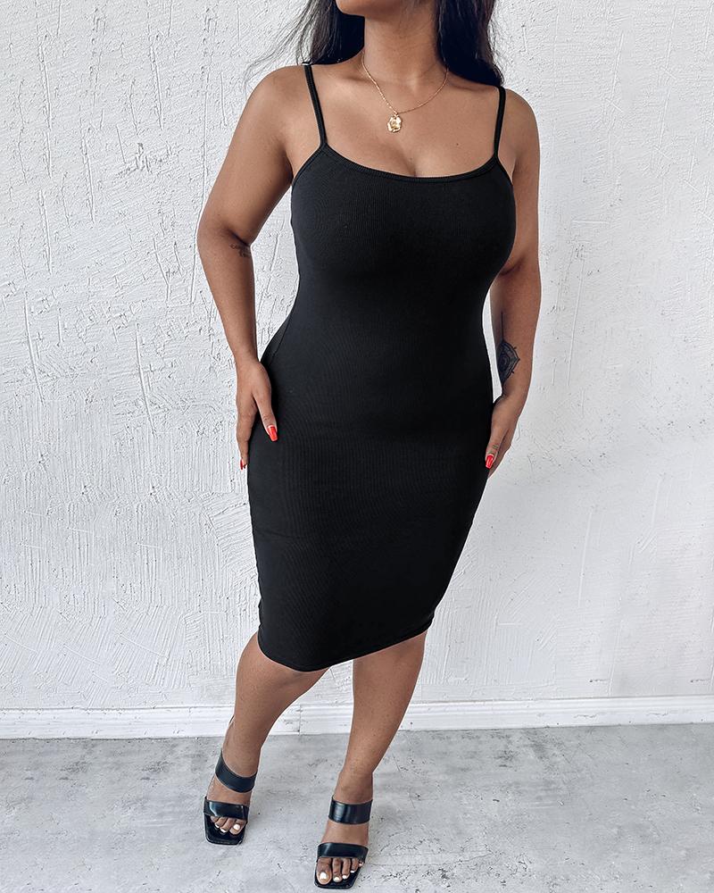 Shapewear Dress Bodycon Midi Dress Built in Bra Summer Casual Tummy Control Slip Dress with Adjustable Straps