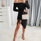 Off Shoulder Long Sleeve Side Drawstring Asymmetrical Hem Bodycon Dress