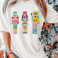 White Chenille Nutcracker Doll Graphic Christmas Fashion Tee