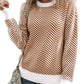 Coffee Contrast Edge Crew Neck Drop Shoulder Sweater