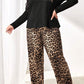 Black Leopard Patched Pocket Long Sleeve Top Plus Size Pants Set