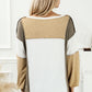 Khaki Exposed Seam Color Block Patchwork Top