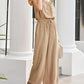 Square Neck Ruffles Sleeve Pocket Design Jumpsuit Casual Drawstring Wide Leg Cargo Romper