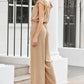 Square Neck Ruffles Sleeve Pocket Design Jumpsuit Casual Drawstring Wide Leg Cargo Romper