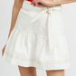 White Contrast Stitching Trim Knotted High Waist A-Line Mini Skirt