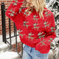 Racing Red Christmas Reindeer Pattern Drop Shoulder Sweater