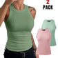 2 Pack Round Neck Thick Strap Racerback Ribbed Tank Slim Fit Tops without Bra Pads