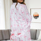 Pink Satin Bow Bell Sleeve Shirt and Ruffled Shorts Pajama Set