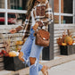 Brown Pocketed Buttoned Plaid Shirt Jacket