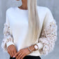 Contrast Sequin Fluffy Detail Long Sleeve Knit Sweater Casual Pullover Top