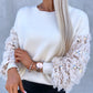 Contrast Sequin Fluffy Detail Long Sleeve Knit Sweater Casual Pullover Top